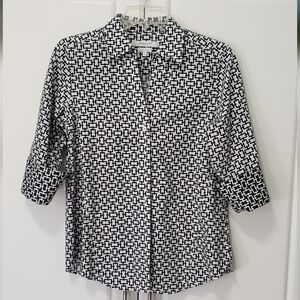 Foxcroft Black and White Notched Collar Button Down Shirt